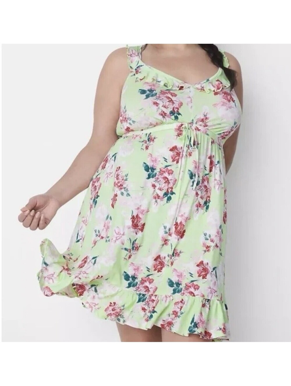Cacique Yellow Floral Ruffled T Strap Back Sleeveless Cotton Sleep Dress 26/ 28.